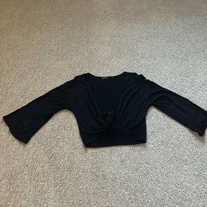 Black flare sleeve, tie front crop top